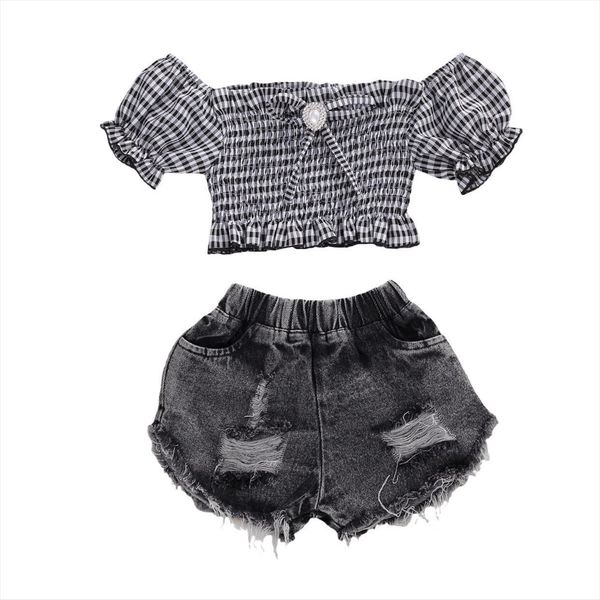 2 9y summer fashion kids baby girls clothes sets plaid print short sleeve t shirts denim shorts 2pcs, White
2 9y summer fashion kids baby girls clothes sets plaid print short sleeve t shirts denim shorts 2pcs, White