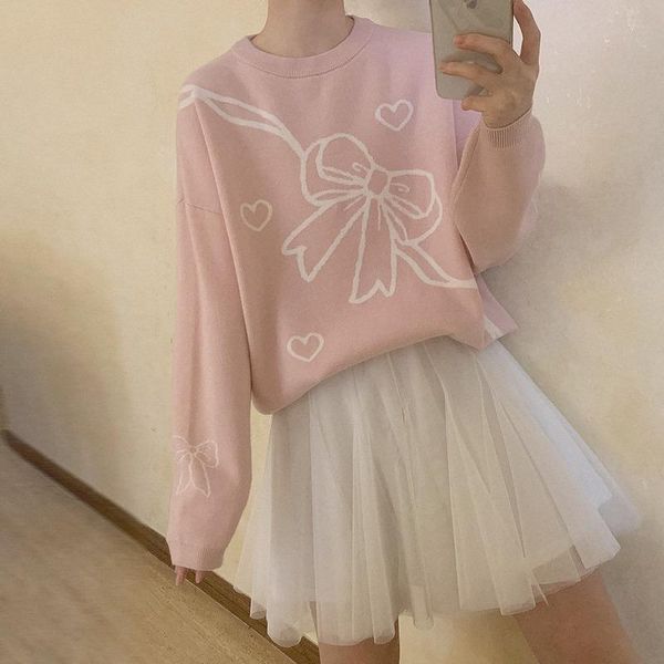 women's sweaters harajuku sweater women aurumn lovely bow pattern loose pullover for sweet girl kawaii clothes, White;black
women's sweaters harajuku sweater women aurumn lovely bow pattern loose pullover for sweet girl kawaii clothes, White;black