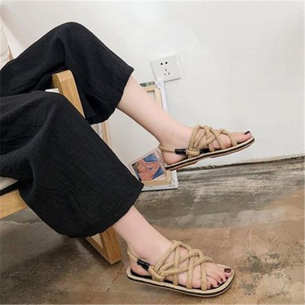 sandals in the summer of 2021 female straw flat cool slippers rope beach shoes cross bind roman wom, Black
sandals in the summer of 2021 female straw flat cool slippers rope beach shoes cross bind roman wom, Black