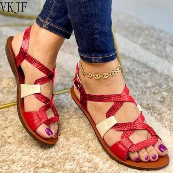 2021 summer new women's casual pu leather color matching cross belt adjustable button flat sandals fashion beach shoes y0721, Black
2021 summer new women's casual pu leather color matching cross belt adjustable button flat sandals fashion beach shoes y0721, Black