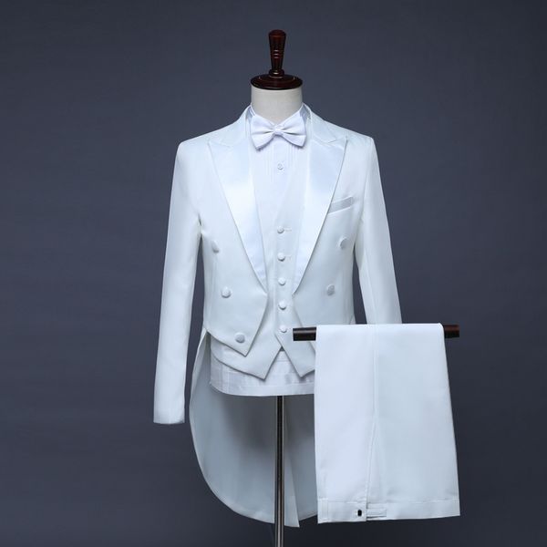 male magician stage performance black white swallowtail suit solid color tailcoat vest pants 3 pieces set singer host costumes, Black;red
male magician stage performance black white swallowtail suit solid color tailcoat vest pants 3 pieces set singer host costumes, Black;red