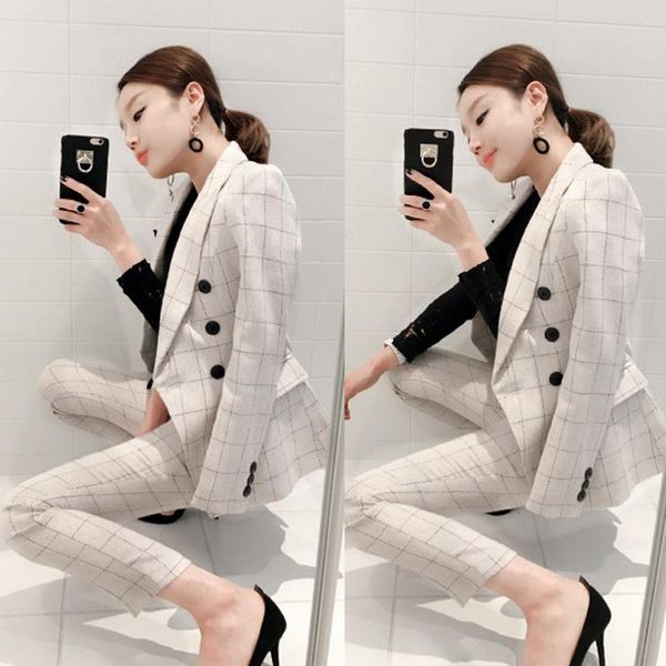women's suits & blazers suit women autumn stylish work houndstooth notched double breasted slim polyester business two-piece, White;black
women's suits & blazers suit women autumn stylish work houndstooth notched double breasted slim polyester business two-piece, White;black