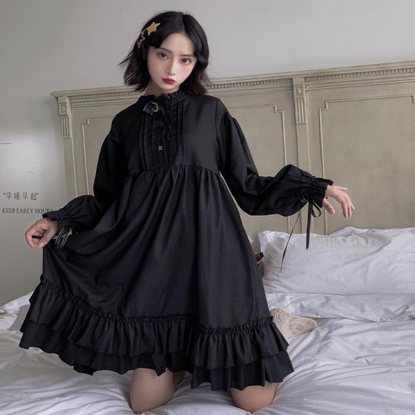 black lolita style dress women dark fashion gothic long sleeve loose a-line dresses bow tie decoration female autumn, Black;gray
black lolita style dress women dark fashion gothic long sleeve loose a-line dresses bow tie decoration female autumn, Black;gray
