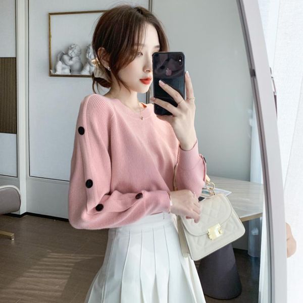 women's sweaters 2021 autumn and winter button loose pullover temperament sweater knit bottoming shirt, White;black
women's sweaters 2021 autumn and winter button loose pullover temperament sweater knit bottoming shirt, White;black