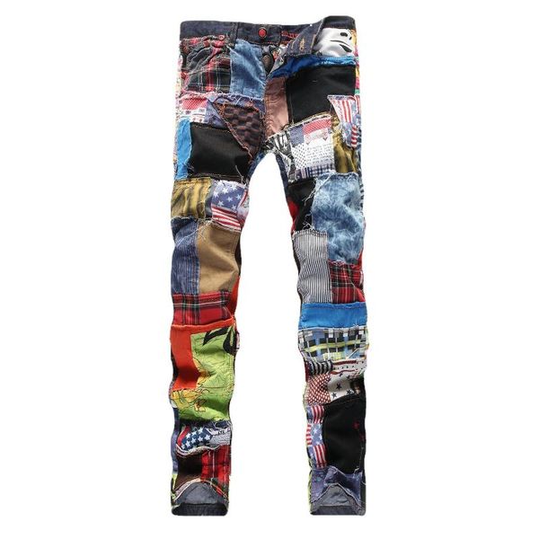 men's jeans patchwork colorful straight trousers denim pants male's beggar designer for men hip hop streetwear, Blue
men's jeans patchwork colorful straight trousers denim pants male's beggar designer for men hip hop streetwear, Blue