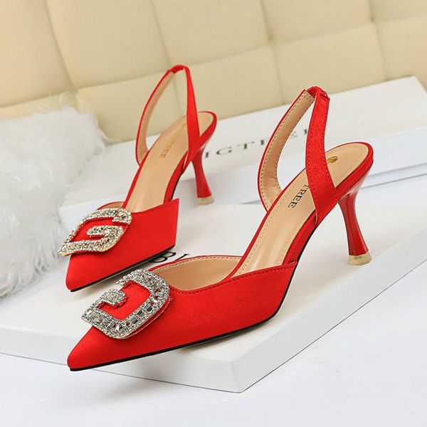 european and american fashion high heel shallow mouth pointed suede hollow back strap metal rhinestone buckle sandals, Black
european and american fashion high heel shallow mouth pointed suede hollow back strap metal rhinestone buckle sandals, Black