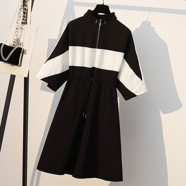 plus size cotton sport female 2021 black stripe contrast dress casual sweatershirt knee zip turtleneck wy98, Black;gray
plus size cotton sport female 2021 black stripe contrast dress casual sweatershirt knee zip turtleneck wy98, Black;gray