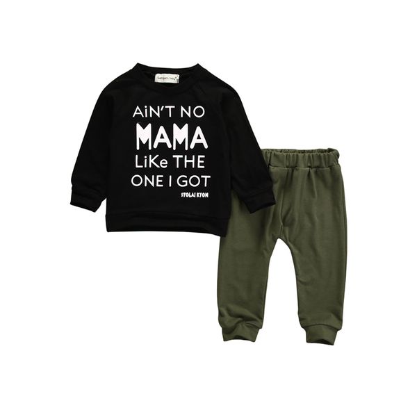 2pcs infant baby clothing set boys long sleeve o-neck pullover letter black shirt green pants outfit spring fall, White
2pcs infant baby clothing set boys long sleeve o-neck pullover letter black shirt green pants outfit spring fall, White