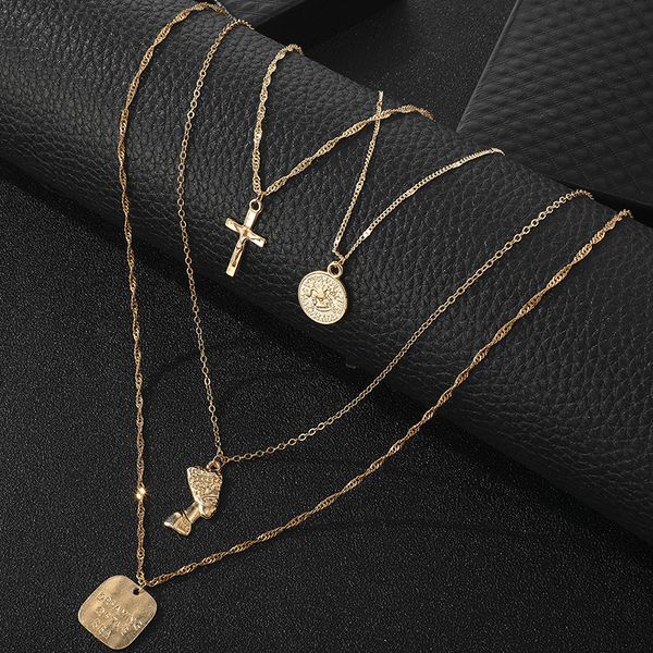 2021 new gold women cross chokers necklace portrait circle pendant multilayer chain necklace fashion jewelry gift, Silver
2021 new gold women cross chokers necklace portrait circle pendant multilayer chain necklace fashion jewelry gift, Silver