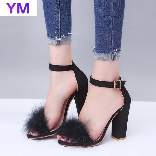 new style women high heel sandals hair feather buckle square heel sandals solid color fashion casual shoes size35-43, Black
new style women high heel sandals hair feather buckle square heel sandals solid color fashion casual shoes size35-43, Black