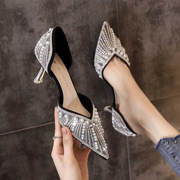 sandals women's high heels 2021 spring summer fashion french elegant stiletto hollow pointed pearl rhinestone single shoes, Black
sandals women's high heels 2021 spring summer fashion french elegant stiletto hollow pointed pearl rhinestone single shoes, Black