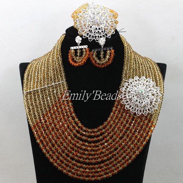 earrings & necklace nigerian champagne gold/orange wedding african beads jewelry set crystal bridal bracelet alj016, Silver
earrings & necklace nigerian champagne gold/orange wedding african beads jewelry set crystal bridal bracelet alj016, Silver