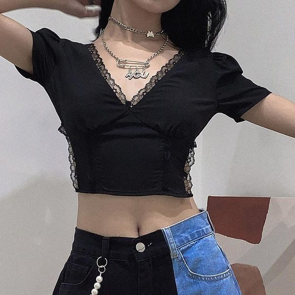 women's t-shirt black streetwear clothes t-shirts 2021 summer fashion short puff sleeve expose navel daily crops shirts, White
women's t-shirt black streetwear clothes t-shirts 2021 summer fashion short puff sleeve expose navel daily crops shirts, White