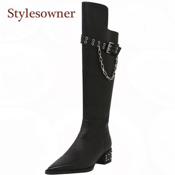 boots solid color rivet pointed metal chain long tube asymmetrical handsome buckle heel rider, Black
boots solid color rivet pointed metal chain long tube asymmetrical handsome buckle heel rider, Black