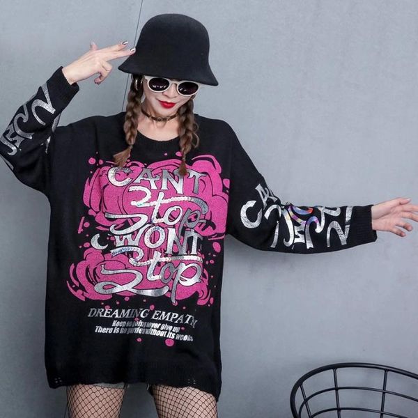 fashion pullover match all loose sweaters streetwear style hop hip hit color letter bronzing print sweater 2021 women's, White;black
fashion pullover match all loose sweaters streetwear style hop hip hit color letter bronzing print sweater 2021 women's, White;black
