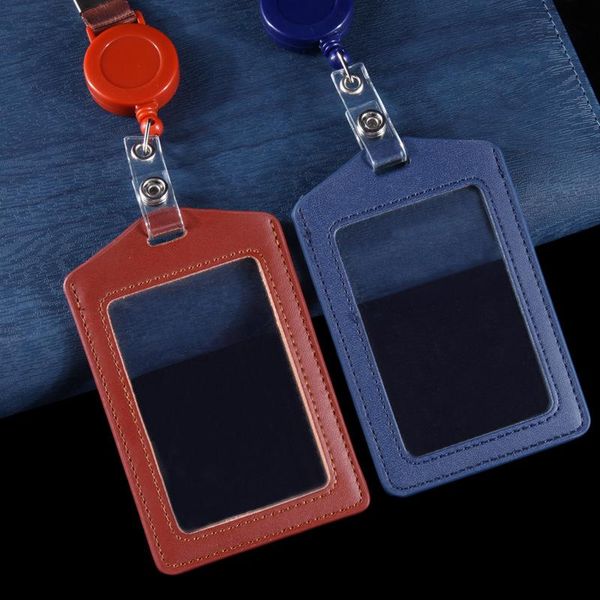 card holders leather holder double-sided transparent work id pass cover retractable easy pull lanyard, Brown;gray
card holders leather holder double-sided transparent work id pass cover retractable easy pull lanyard, Brown;gray
