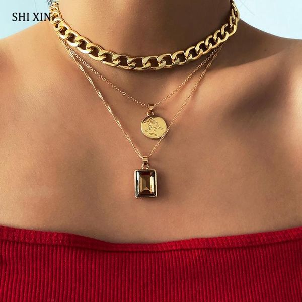 pendant necklaces shixin multi layer chain chunky choker necklace for women hip hop coin crystal 2021 fashion jewelry female gift, Silver
pendant necklaces shixin multi layer chain chunky choker necklace for women hip hop coin crystal 2021 fashion jewelry female gift, Silver