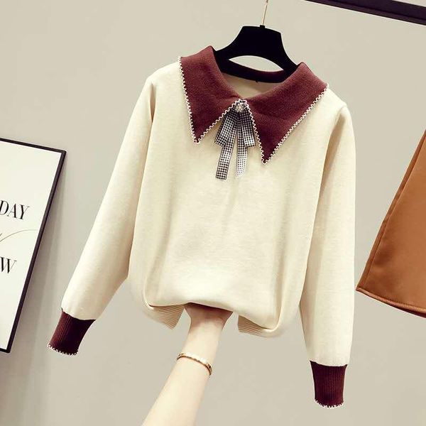 women's sweaters 2021 autumn winter women loose ladies knitted bow elegant all-match female pullovers long sleeve size clothes, White;black
women's sweaters 2021 autumn winter women loose ladies knitted bow elegant all-match female pullovers long sleeve size clothes, White;black
