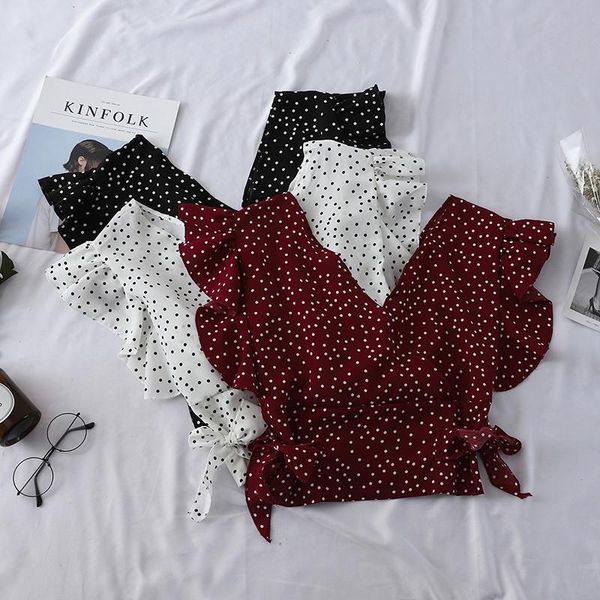 women's blouses & shirts 2021 sweet polka dots v-neck pleated blouse short petal sleeve elastic high waist bowtie chiffon ruffles, White
women's blouses & shirts 2021 sweet polka dots v-neck pleated blouse short petal sleeve elastic high waist bowtie chiffon ruffles, White