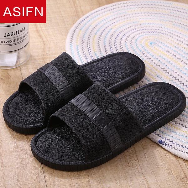 slippers asifn summer bathroom for men women casual flip flops el gym non-slip slides indoor home sandals simple man shoes, Black