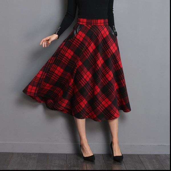 england style red plaid high waist midi skirts woolen plus size 3xl a line pleated 2021 winter women tartan s1735, Black
england style red plaid high waist midi skirts woolen plus size 3xl a line pleated 2021 winter women tartan s1735, Black