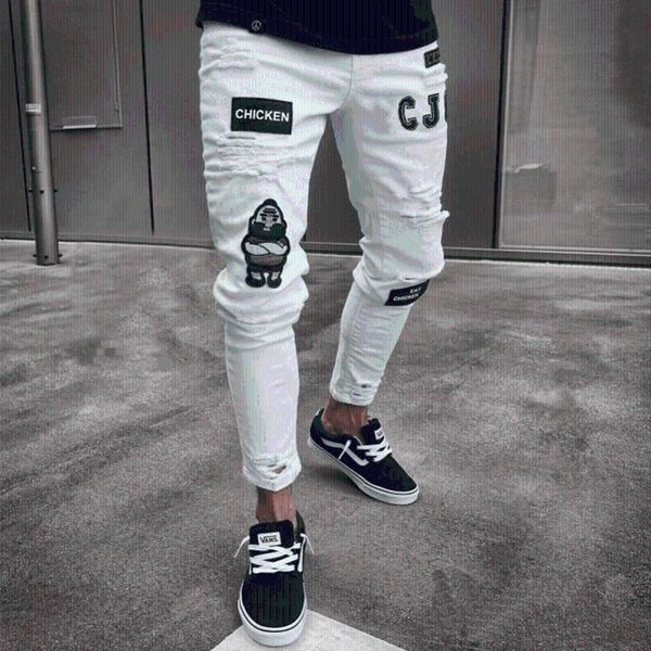 men's pants mens stretch ripped skinny biker jeans destroyed slim fit denim trousers, Black 
men's pants mens stretch ripped skinny biker jeans destroyed slim fit denim trousers, Black