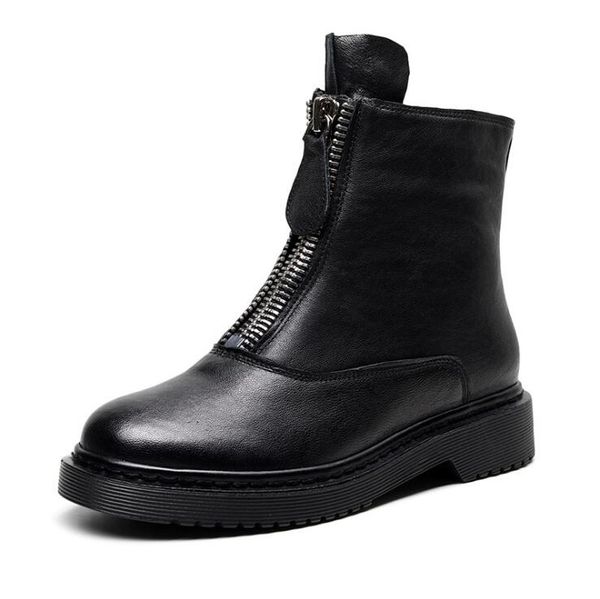 2020 autumn and winter new round toe front zipper casual boots layer cowhide flat leather boots, Black
2020 autumn and winter new round toe front zipper casual boots layer cowhide flat leather boots, Black