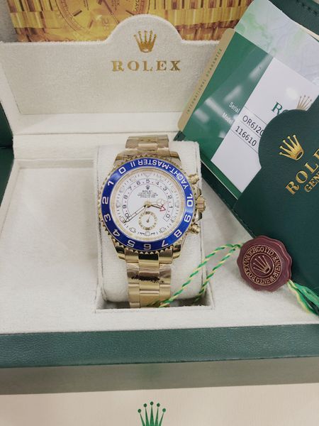 with original box men's wristwatch gold 44mm blue ceramic bezel gold dial & steel luxury automatic mens watch, Slivery;brown 
with original box men's wristwatch gold 44mm blue ceramic bezel gold dial & steel luxury automatic mens watch, Slivery;brown