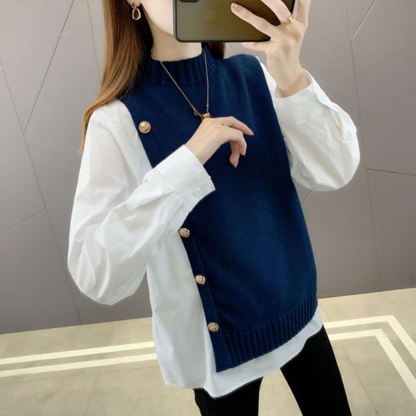 semi turtleneck sweater, loose fitting spring dress, 2021 new foreign style fake two piece stitched knitted bottomed shirt, White;black
semi turtleneck sweater, loose fitting spring dress, 2021 new foreign style fake two piece stitched knitted bottomed shirt, White;black