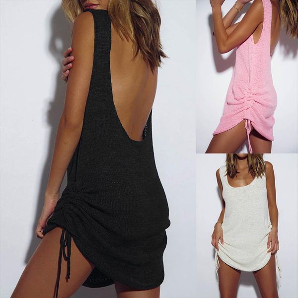 summer ruched drawstring backless womens dresses party sleeveless elastic mini vintage bodycon clubwear vestidos, Black;gray
summer ruched drawstring backless womens dresses party sleeveless elastic mini vintage bodycon clubwear vestidos, Black;gray