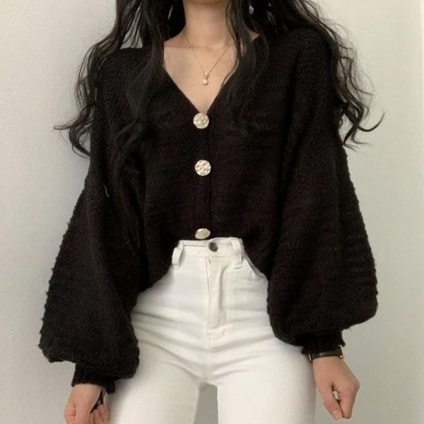 sannian women weater simple v-neck big button loose solid color lantern sleeve short knit cardigan sweater women clothes, White
sannian women weater simple v-neck big button loose solid color lantern sleeve short knit cardigan sweater women clothes, White