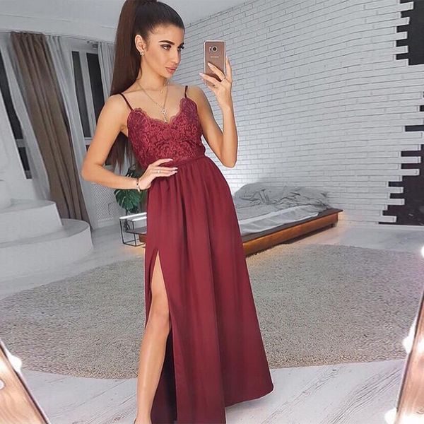 party dresses v-neck burgundy evening spaghetti straps long chiffon vestido de noite front split women formal dress, White;black
party dresses v-neck burgundy evening spaghetti straps long chiffon vestido de noite front split women formal dress, White;black