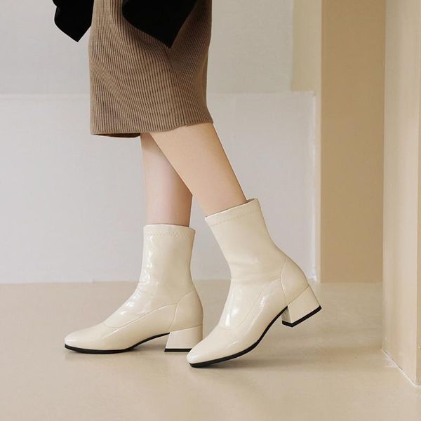 boots women's square toe elastic pu ankle thick heel high heels shoes woman winter female socks plus size 33-43, Black 
boots women's square toe elastic pu ankle thick heel high heels shoes woman winter female socks plus size 33-43, Black