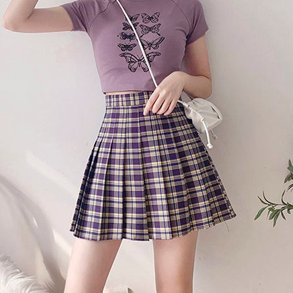 new harajuku purple plaid plied female summer korean 2021 fashion high waist skirt fine schoolgirl streetwear clothes 3k95, Black
new harajuku purple plaid plied female summer korean 2021 fashion high waist skirt fine schoolgirl streetwear clothes 3k95, Black