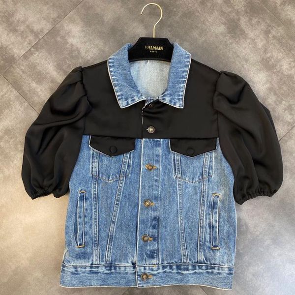 women's jackets zcsmll turn-down collar foam sleeves contrast satin stitching denim fashiopn loose slim coat 2021 summer tide, Black;brown
women's jackets zcsmll turn-down collar foam sleeves contrast satin stitching denim fashiopn loose slim coat 2021 summer tide, Black;brown