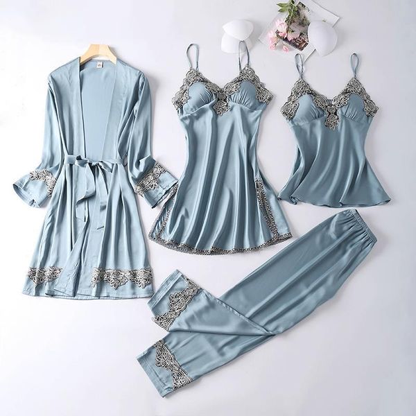 new 4 pieces women pajamas sets faux silk pajamas sleepwear sets elegant noble lace fashion spring autumn homewear v-neck, Black;red
new 4 pieces women pajamas sets faux silk pajamas sleepwear sets elegant noble lace fashion spring autumn homewear v-neck, Black;red