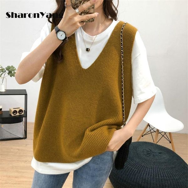 women's vests v neck white knitted vest autumn winter women sweater casual loose outwear solid preppy style, Black;white
women's vests v neck white knitted vest autumn winter women sweater casual loose outwear solid preppy style, Black;white