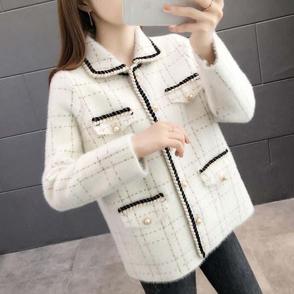 women's jackets spring autumn plaid mink fleece lapel jacket women chic pearl buttons korean outerwear office lady wild knitting short, Black;brown
women's jackets spring autumn plaid mink fleece lapel jacket women chic pearl buttons korean outerwear office lady wild knitting short, Black;brown