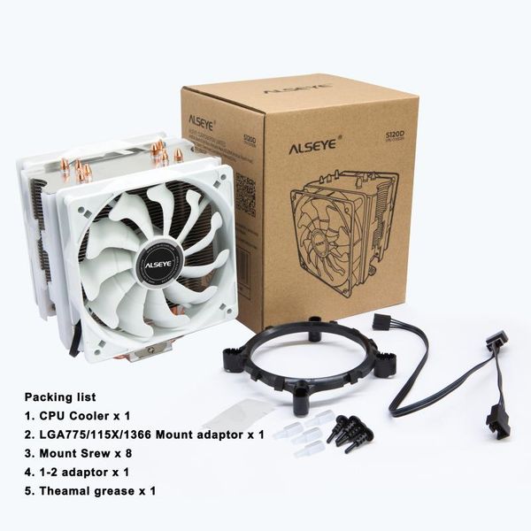 fans & coolings alseye s120d cpu fan cooler pwm 120mm 4 pin heat-pipe for lga 775 115x 1366 am2 + am3 am4
fans & coolings alseye s120d cpu fan cooler pwm 120mm 4 pin heat-pipe for lga 775 115x 1366 am2 + am3 am4