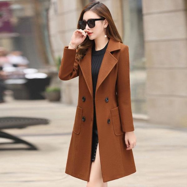 women's wool & blends woolen trench coat, Black