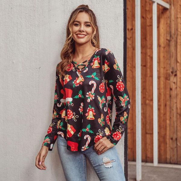 women's t-shirt aiiou autumn winter christmas tees casual fashion print v-neck long-sleeved streetwear female t shirt, White
women's t-shirt aiiou autumn winter christmas tees casual fashion print v-neck long-sleeved streetwear female t shirt, White