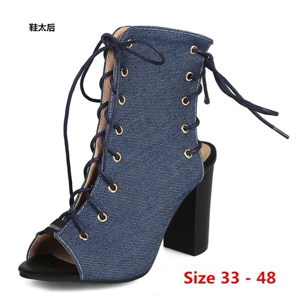 summer gladiator sandals denim high heel shoes women high heels open toe sandal lady ankle strap shoes small big size 33 - 48, Black
summer gladiator sandals denim high heel shoes women high heels open toe sandal lady ankle strap shoes small big size 33 - 48, Black