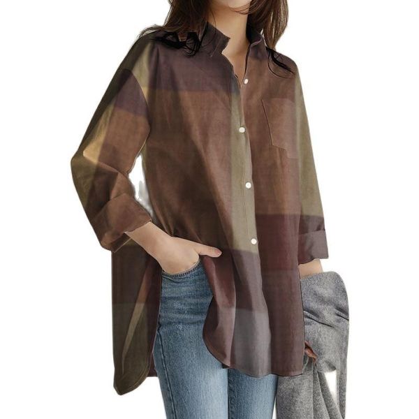 women's blouses & shirts fashion pockets asymmetrical chemise women autumn long sleeve casual shirt kaftan plaid printed, White
women's blouses & shirts fashion pockets asymmetrical chemise women autumn long sleeve casual shirt kaftan plaid printed, White