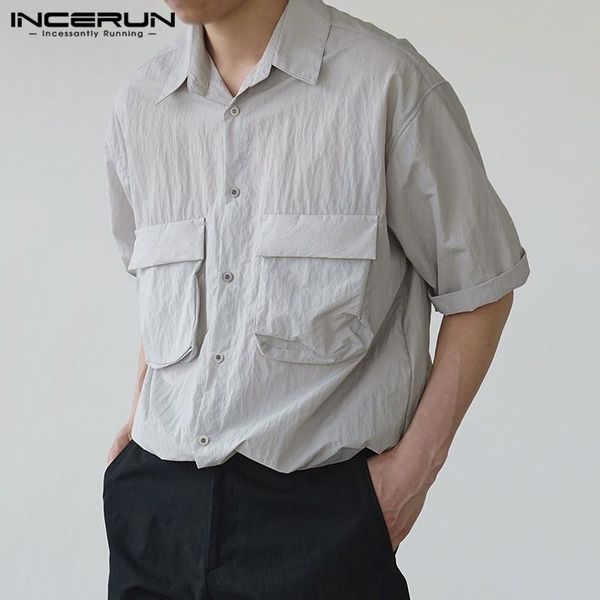 incerun summer men casual shirt turn down collar 2021 pockets half sleeve streetwear fashion solid shirts button leisure camisas, White;black
incerun summer men casual shirt turn down collar 2021 pockets half sleeve streetwear fashion solid shirts button leisure camisas, White;black