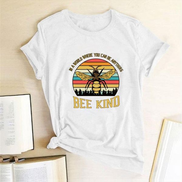 bee kind print and women mens summer graphic aesthetics woman clothes casual tee camisetas, White;black 
bee kind print and women mens summer graphic aesthetics woman clothes casual tee camisetas, White;black