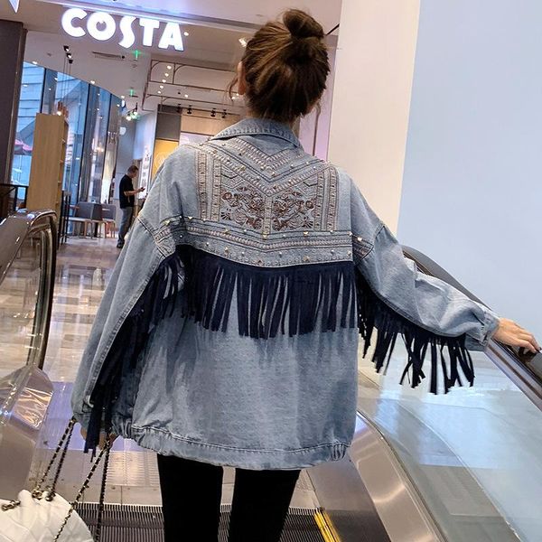 women's jackets 2021 spring and autumn embroidery tassel denim shirt loose casual coat trendy minority design, Black;brown
women's jackets 2021 spring and autumn embroidery tassel denim shirt loose casual coat trendy minority design, Black;brown