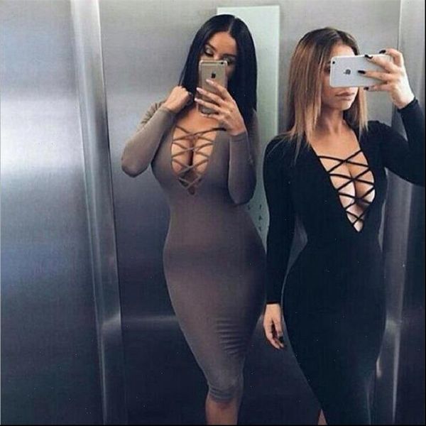european style women tight dress cross straps v neckline dress long sleeve bodycon dress ing, Black;gray
european style women tight dress cross straps v neckline dress long sleeve bodycon dress ing, Black;gray