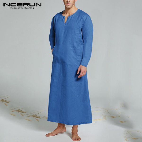 incerun vintage men cotton robes homewear solid color long sleeve bathrobes v neck pockets sleepwear loose cozy men's nightgown, Black;brown
incerun vintage men cotton robes homewear solid color long sleeve bathrobes v neck pockets sleepwear loose cozy men's nightgown, Black;brown