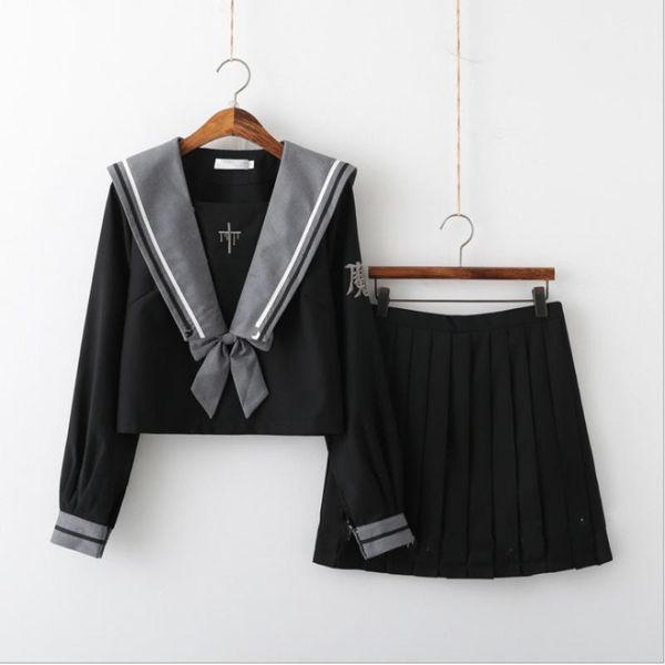 clothing sets black summer navy sailor suit skirts jk high school uniform class students cloth, White
clothing sets black summer navy sailor suit skirts jk high school uniform class students cloth, White