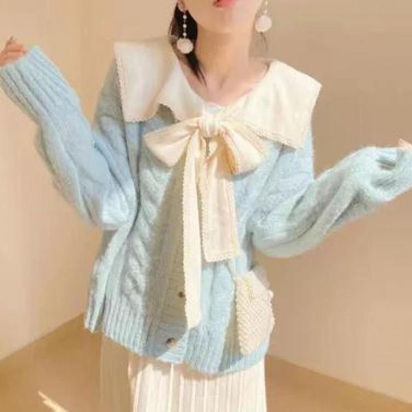 women's knits & tees zcwxm fall two piece suit sweater women bow cardigan preppy style winter loose short korean knitted cardigan+sweat, White
women's knits & tees zcwxm fall two piece suit sweater women bow cardigan preppy style winter loose short korean knitted cardigan+sweat, White